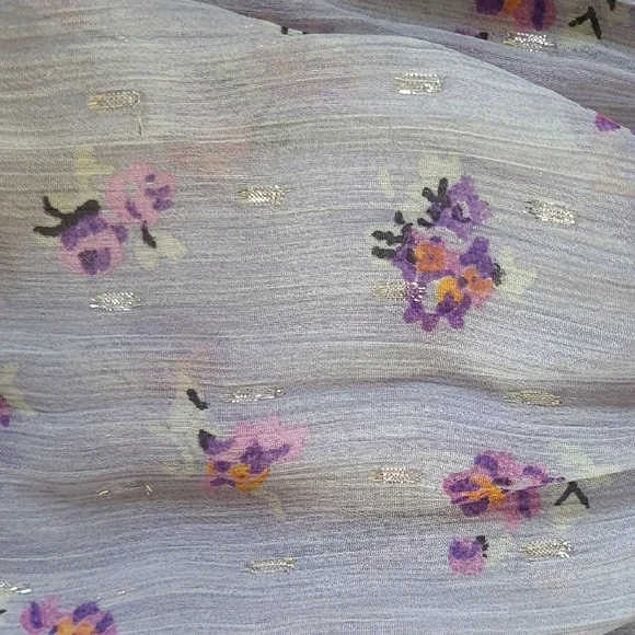 Zara Lavender Floral Print Ruched Semi-Sheer Blouse - Size S - Picture 4 of 7